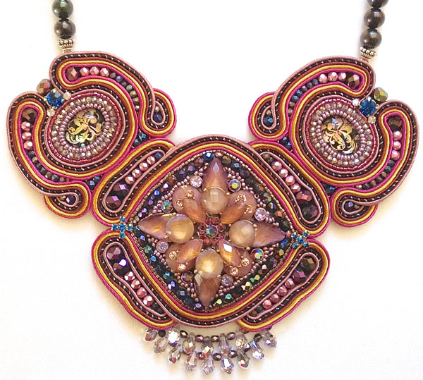 yellow and pink Soutache necklace
